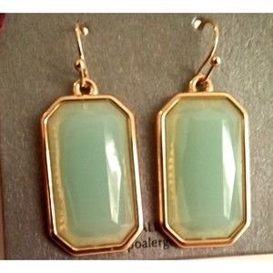 Mint Green Emerald Cut Glass Earrings Gold Tone  Translucent New Hypoallergenic